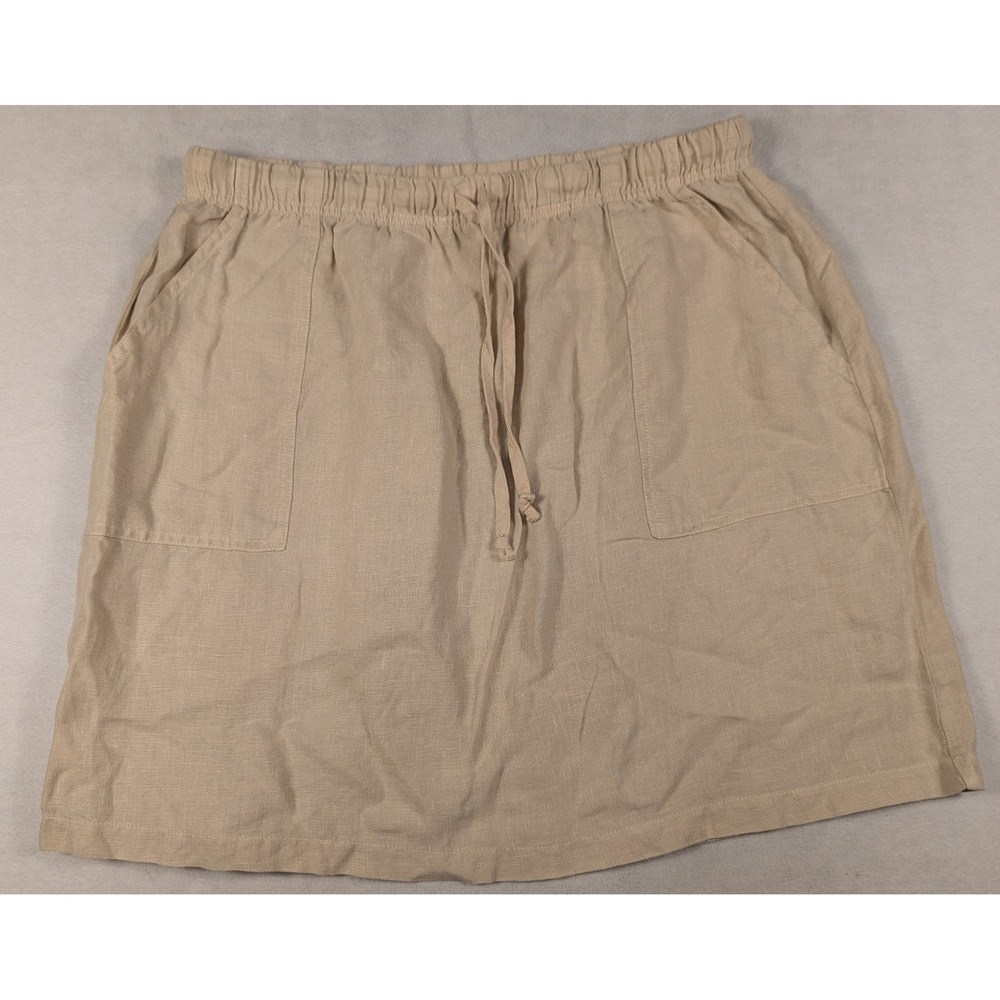 J. Jill Womens Tan 100% Linen Elastic Waist Drawstring Pocket Skirt XLP Beige